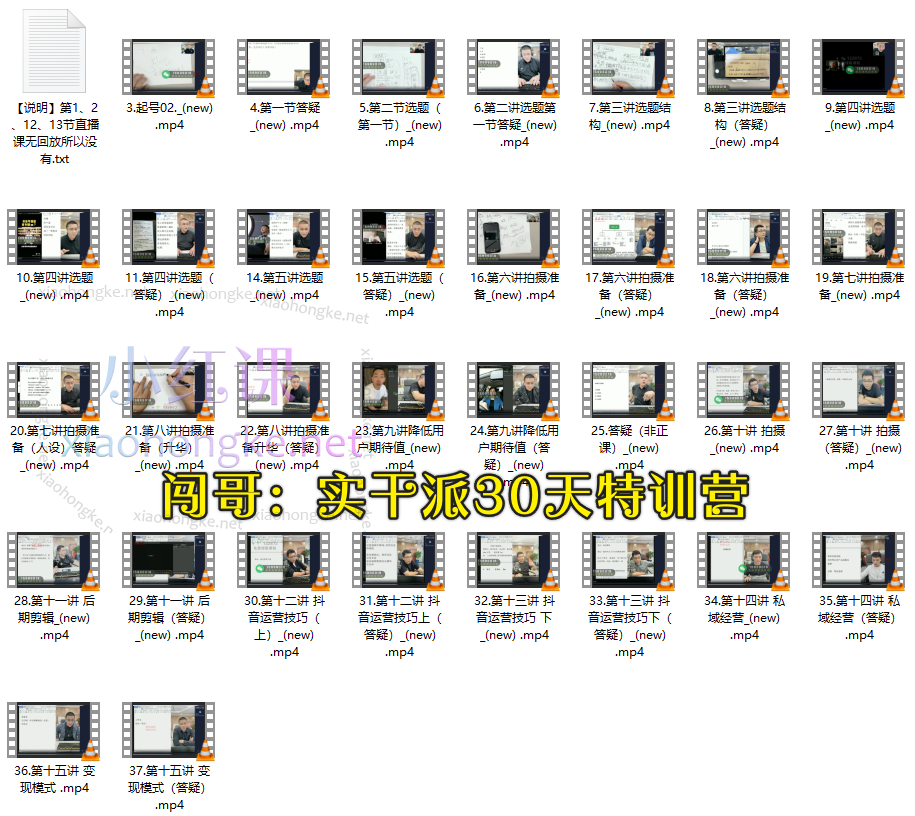 闯哥创业实操：实干派30天特训营37节版+实干派抖音运营课程29节