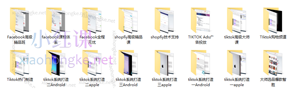 上好课跨境电商涵盖:Facebook、shopfiy、TIKTOK、大师选品