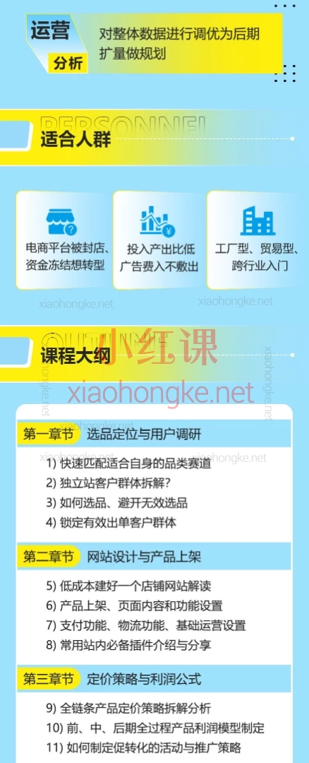 独立站新手入门体系化运营教程，选品、建站、上品、定价、利润测算、广告投放及运营数据等