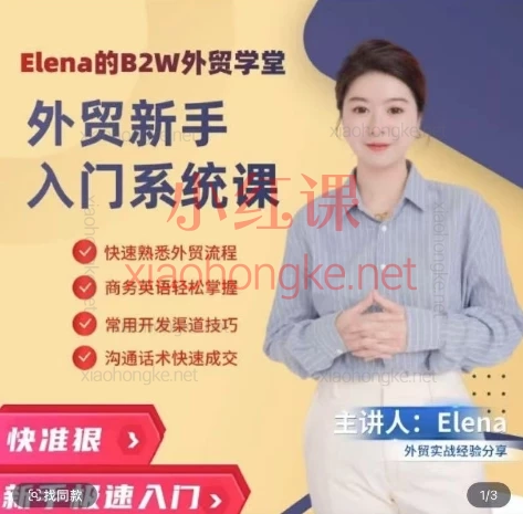 Elena外贸学堂:新手外贸基础知识+客户开发实操+沟通话术+招人技巧线上视频课
