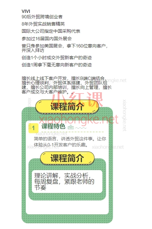 VIVI外贸创业记:小六外贸实战课-私教,从0到1开启你的全球生意之旅!