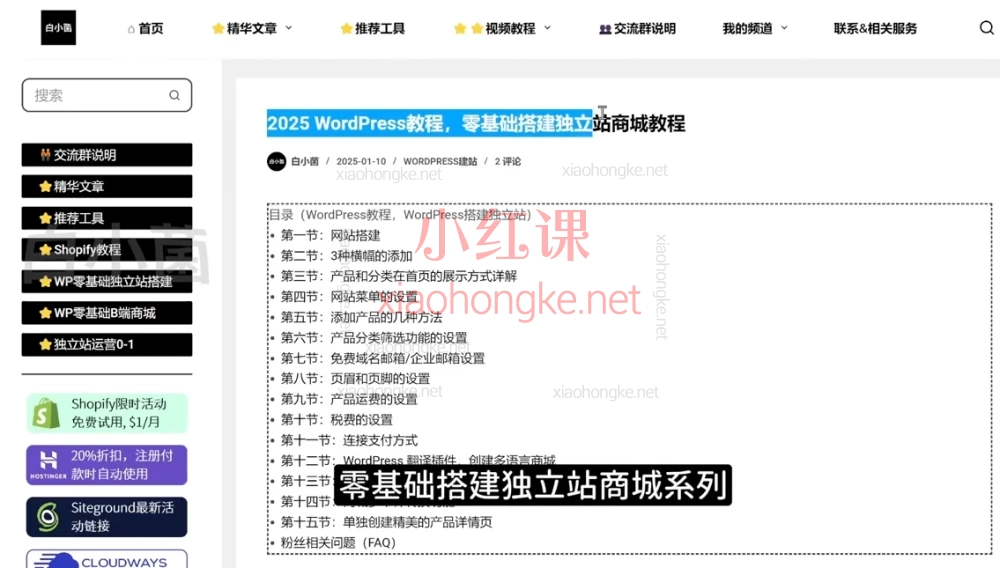 🔥【2025超完整版】WordPress英文独立站商城搭建全攻略|零基础到精通·20节实战课程💻