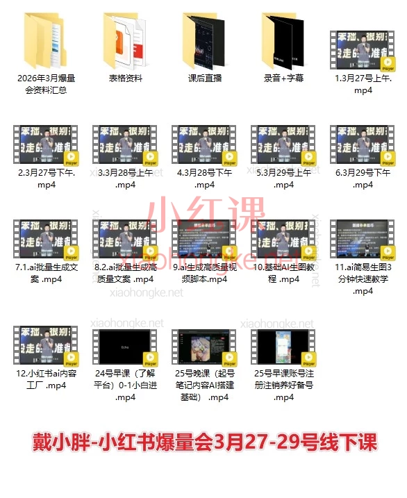 戴小胖-小红书爆量会2026年3月27-29号线下课+2025年6月28-30号线下课 ​+2025年10月24-26号杭州线下课