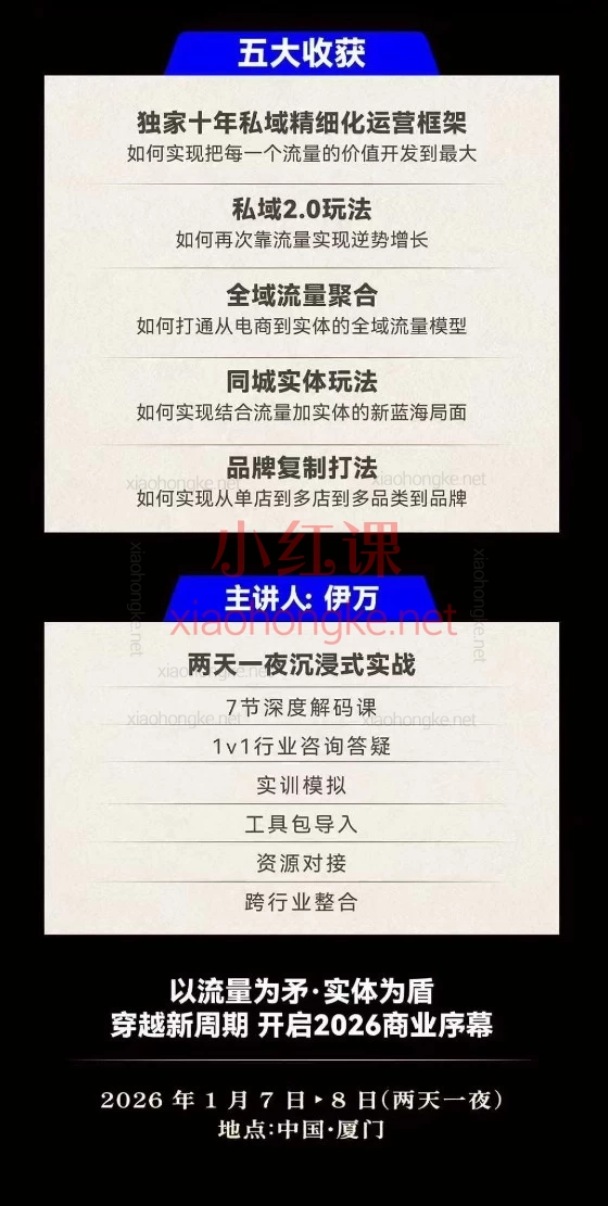 伊万掘金破局大会私域，2026年1月7日-8日厦门线下课｜破解2026流量密码，重构你的生意增长引擎！