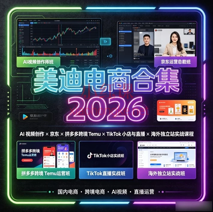 美迪电商合集|26年电商实战系统课(AI视频 · 京东 · 拼多多跨境 · TikTok · 独立站)